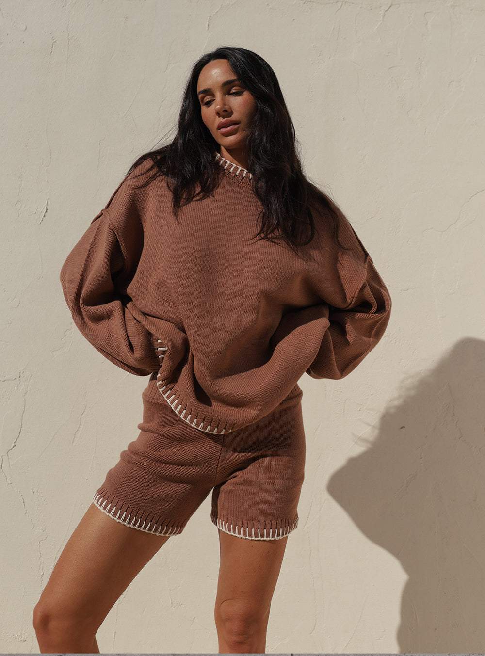 Mocha Stitched Knit Short